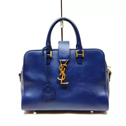SAINT LAURENT - Calfskin Monogram Baby Cabas Blue Tote