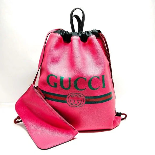 GUCCI - Grained Calfskin Logo Drawstring Backpack