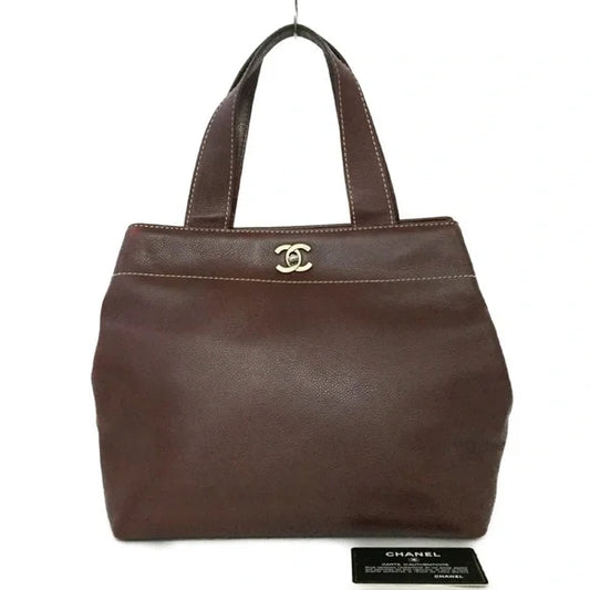CHANEL - Calfskin Tote Brown Hand Bag