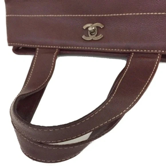 CHANEL - Calfskin Tote Brown Hand Bag