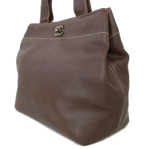 CHANEL - Calfskin Tote Brown Hand Bag