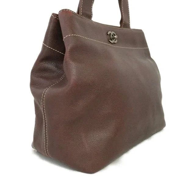 CHANEL - Calfskin Tote Brown Hand Bag
