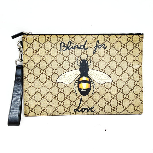 GUCCI - Bee Print Gg Supreme Pouch - Neutrals