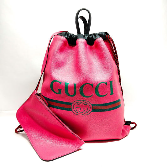 GUCCI - Grained Calfskin Logo Drawstring Backpack